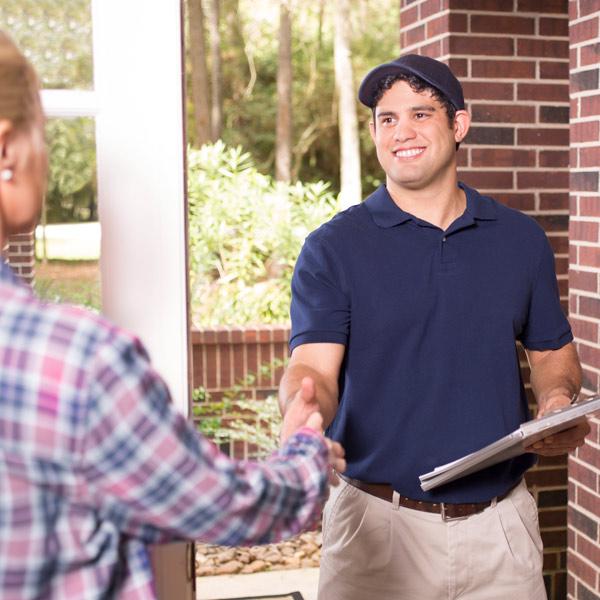 technician talking with client